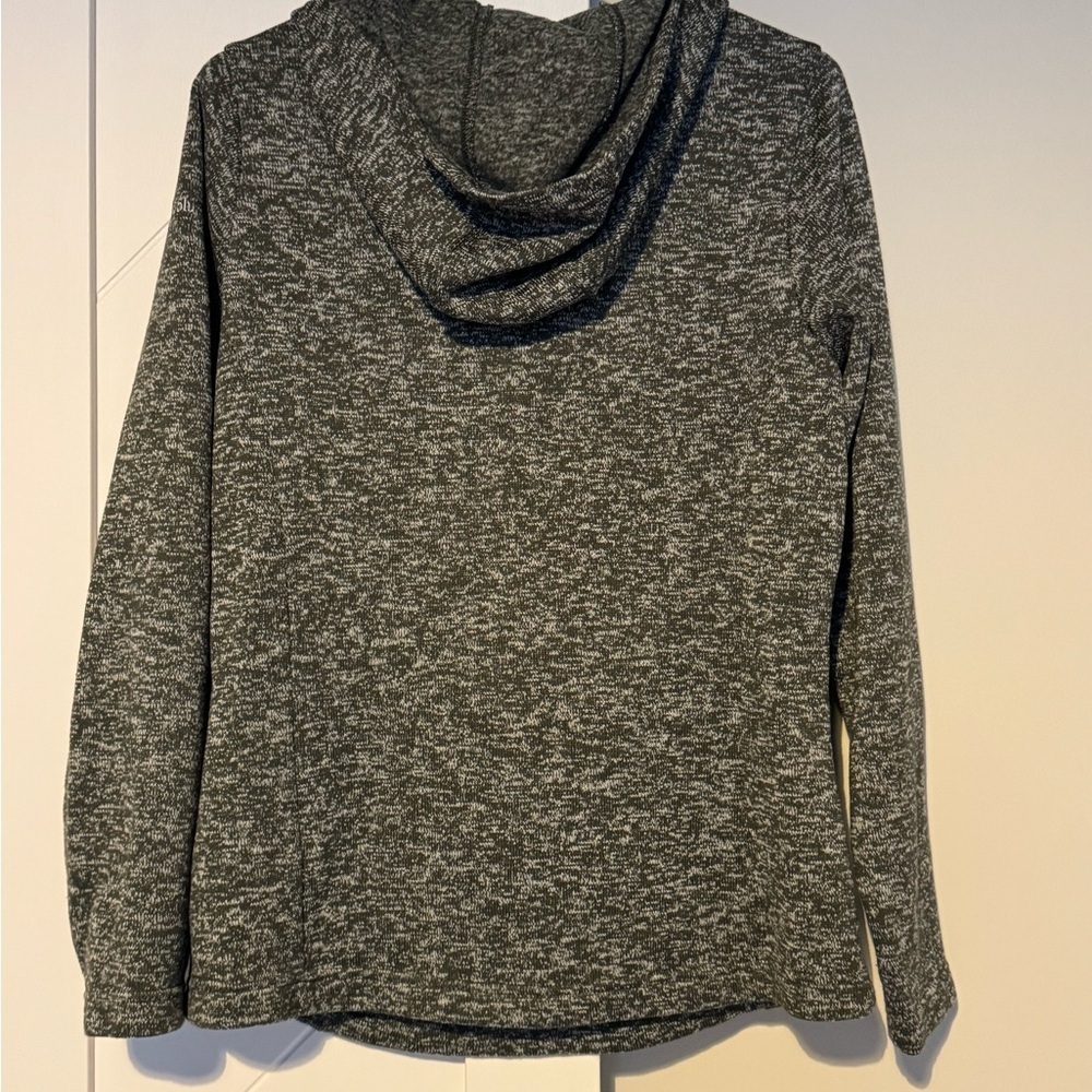 Columbia Hooded Fleece Pullover Heather Gray Button Neck Sweater Medium - Picture 5 of 8